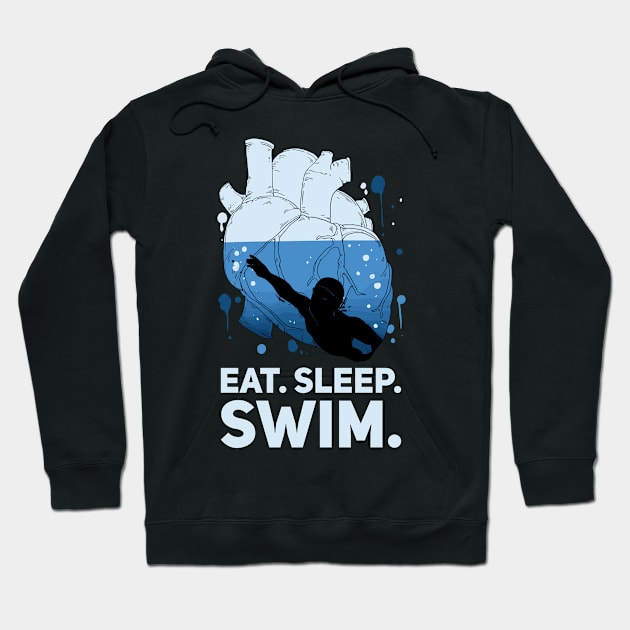 Eat Sleep Swim Water Swimmer Heart Hoodie by Anassein.os